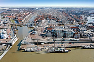 Aerial from the city Harlingen in Friesland the Netherlands