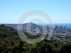 Aerial of city of Honolulu from Diamond Head to Downtown