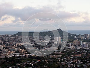 Aerial of city of Honolulu from Diamond Head to Manoa