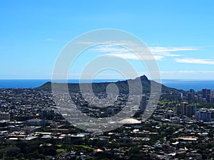 Aerial of city of Honolulu from Diamond Head to Manoa