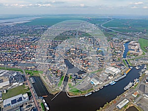 Aerial from the city Lemmer in Friesland the Netherlands photo