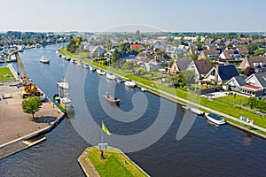 Aerial from the city Lemmer at the IJsselmeer in the Netherlands