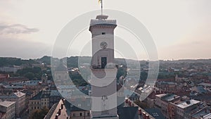 Aerial city Lviv, Ukraine. European City. Popular areas of the city. Town Hall