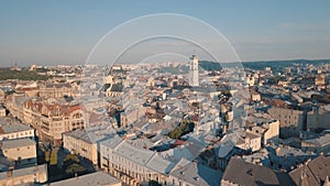 Aerial City Lviv, Ukraine. European City. Popular areas of the city. Town Hall