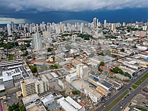 Aerial city scape before a storm during summer in Cuiaba Mato Grosso