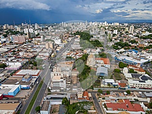 Aerial city scape before a storm during summer in Cuiaba Mato Grosso