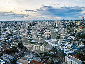 Aerial city scape at sunset during summer in Cuiaba Mato Grosso