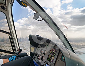 Aerial city skyline from helicopter, Dubai - United Arab Emirate