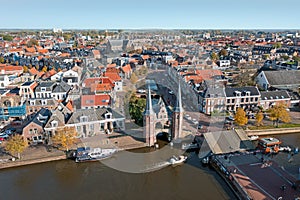 Aerial from the city Sneek with the Watergate in Friesland the Netherlands