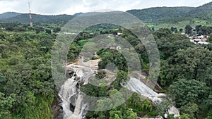 Aerial city view of Assop Falls in Jos, Nigeria from high above photo