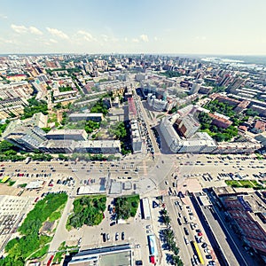 Aerial city view. Urban landscape. Copter shot. Panoramic image.