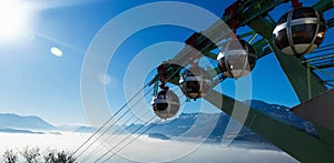 Aerial city view of Grenoble with cable car, France