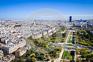 Aerial city view of Paris from Eiffel Tower, France