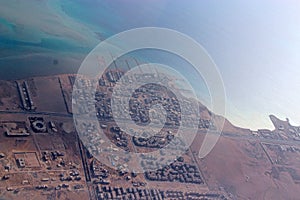 Aerial city view with roads, houses, buildings, in Egypt