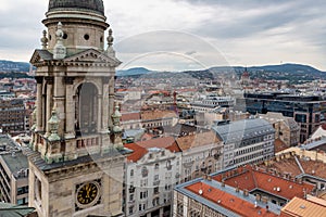Aerial city view from Saint Stephen`s Basilica in Budapest, Hungary