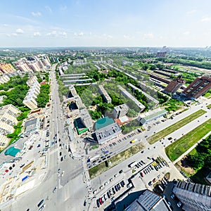 Aerial city view. Urban landscape. Copter shot. Panoramic image.