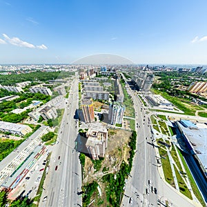 Aerial city view. Urban landscape. Copter shot. Panoramic image.