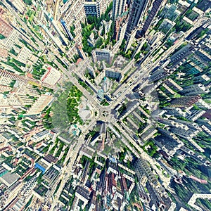 Aerial city view. Urban landscape. Copter shot. Panoramic image.