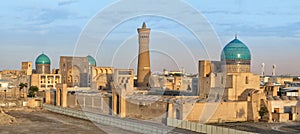 Aerial cityscape of Bukhara on sunset, Uzbekistan