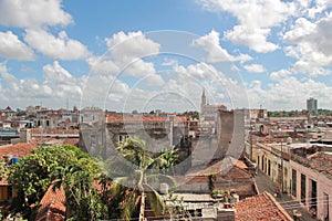 Aerial cityscape of Camaguey, Cuba - old town listed on UNESCO World Heritage