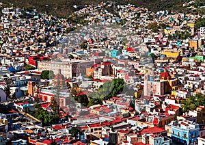 Aerial cityscape of Guanajuato town in Mexico