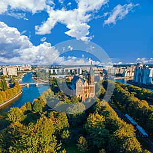 Aerial cityscape of Kant Island in Kaliningrad, Russia