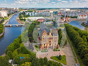 Aerial cityscape of Kant Island in Kaliningrad, Russia