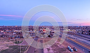 Aerial Cityscape of Lubbock Texas at sunrise
