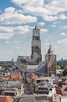 Aerial cityscape of medieval city Utrecht, the Netherlands