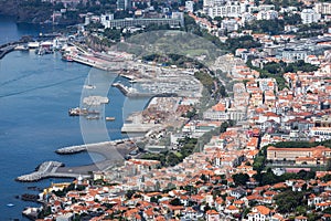 Aerial cityscape from the port area of Funchal, Madeira Island, Portugal