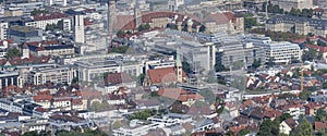 aerial cityscape with Town Hall and central neighbourhoods from TV-tower, Stuttgart, Germany