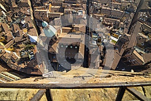 Aerial cityscape view from `Due torri` or two towers, Bologna