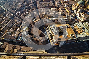 Aerial cityscape view from `Due torri` or two towers, Bologna