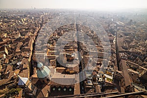 Aerial cityscape view from `Due torri` or two towers, Bologna