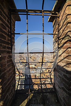 Aerial cityscape view from `Due torri` or two towers, Bologna