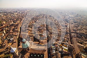 Aerial cityscape view from `Due torri` or two towers, Bologna