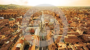 Aerial cityscape view from Due torri or two towers in Bologna