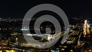 Aerial cityscape view of southern Athens at night