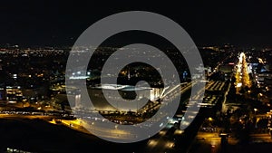 Aerial cityscape view of southern Athens at night