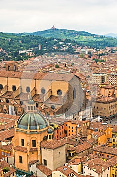 Aerial cityscape view from two towers, Bologna, Italy