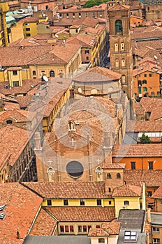 Aerial cityscape view from two towers, Bologna, Italy