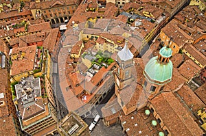 Aerial cityscape view from two towers, Bologna, Italy