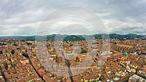 Aerial cityscape view from two towers, Bologna, Italy