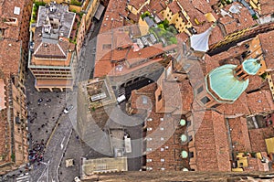 Aerial cityscape view from two towers, Bologna, Italy