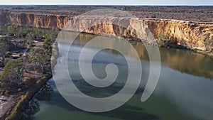 aerial clip flying backward and facing downstream of the murray river big bend