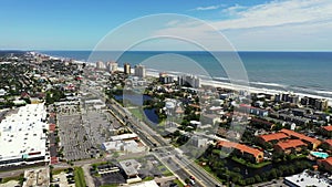 Aerial clip Jacksonville Beach FL A1A view of ocean