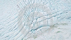 Aerial: Close up of Largest Glacier in Europe Vatnajokull. Beautiful glaciers flow through the mountains in Iceland. Concept