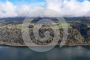 Aerial of Clouds and Columbia River in Washington