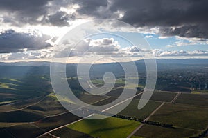 Aerial of Clouds and Vineyards in Livermore, California