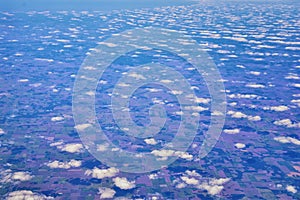 Aerial Cloudscape view over midwest states on flight over Colorado, Kansas, Missouri, Illinois, Indiana, Ohio and West Virginia du